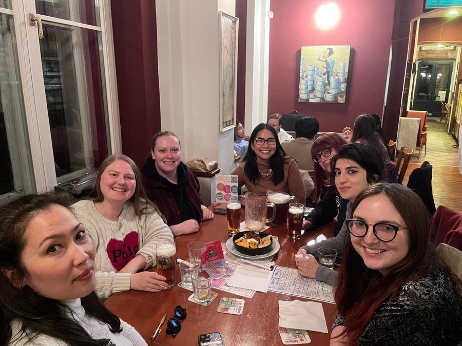 Kino Klub members at a pub game night in Prague